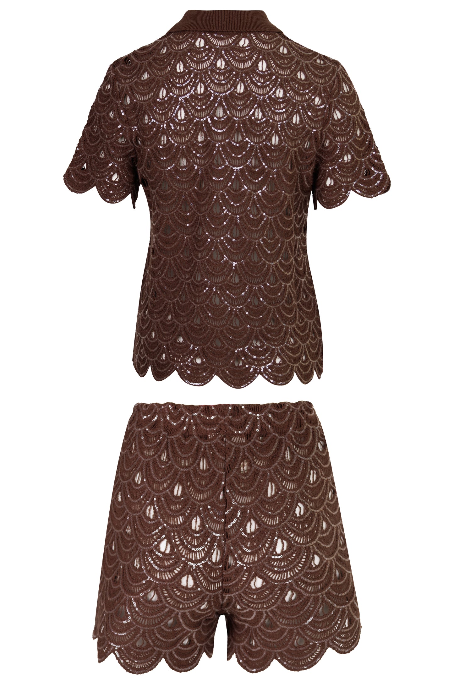 Load image into Gallery viewer, Monet and Meave Crochet Knit Set Sequins Brown
