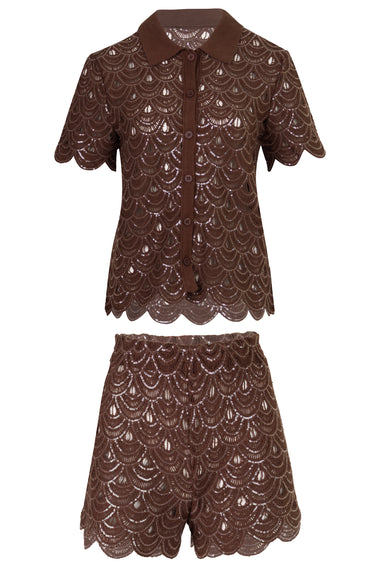 Monet and Meave Crochet Knit Set Sequins Brown
