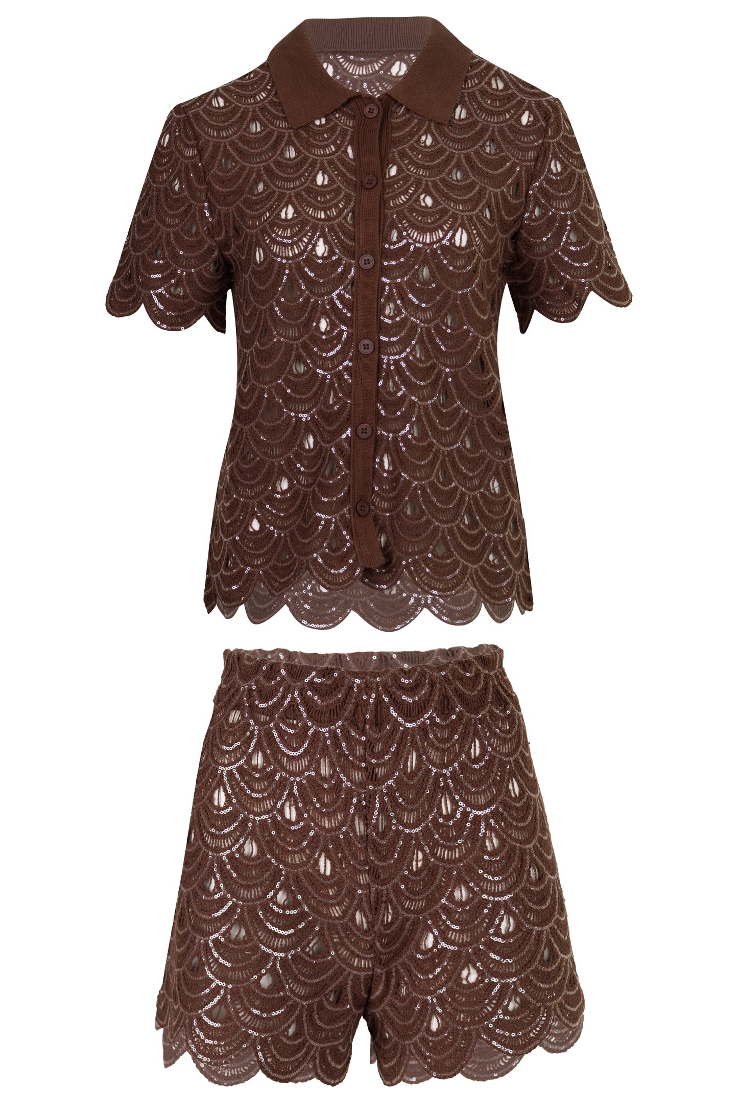 Load image into Gallery viewer, Monet and Meave Crochet Knit Set Sequins Brown

