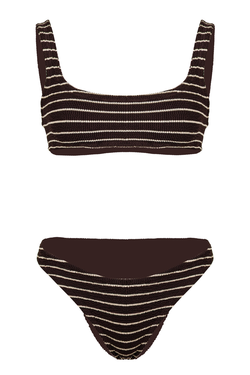 Naima and Elise Crinkle Beach Stripes Bikini Chocolate