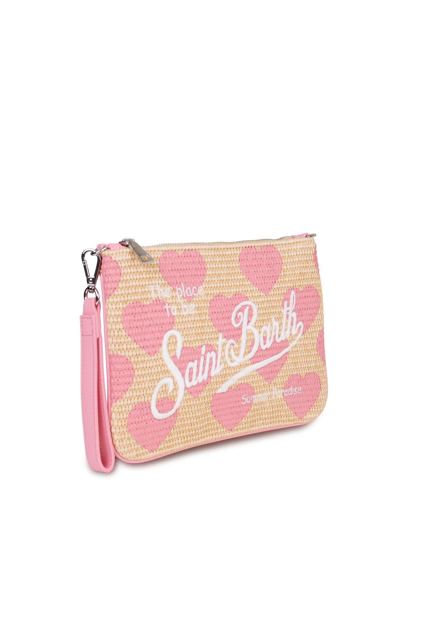 Load image into Gallery viewer, Parisiene Straw Pink Heart Pouch
