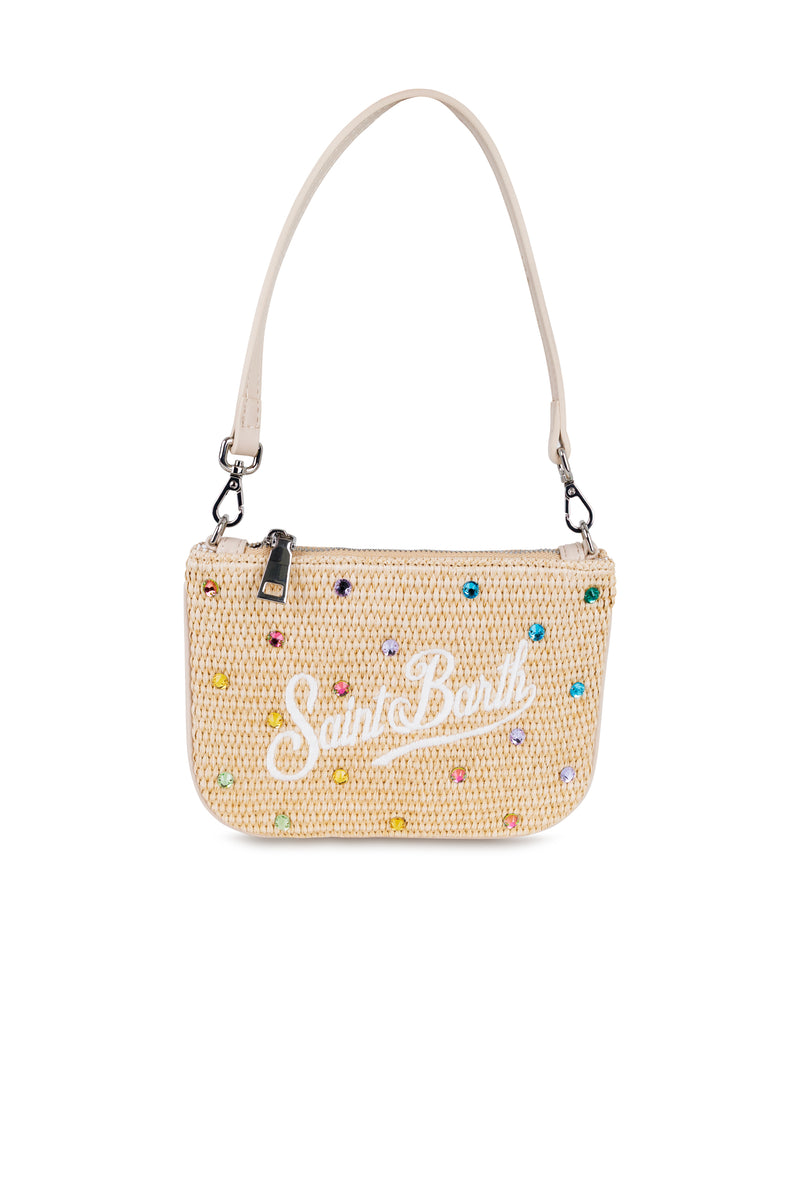 Parisienne Mini Straw Pouch with Rhinestone Multi