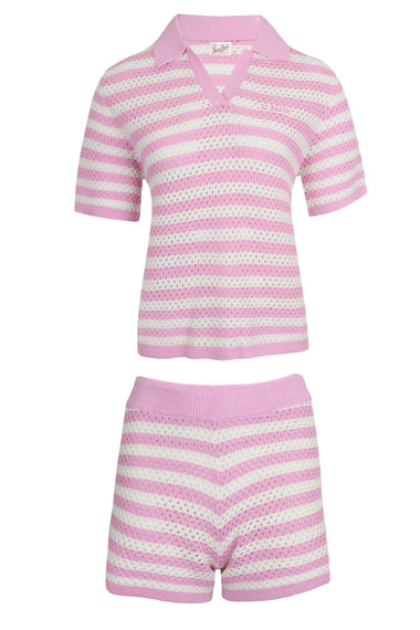 Pixie and Yvette Embroidered Knit Pink Stripes Set