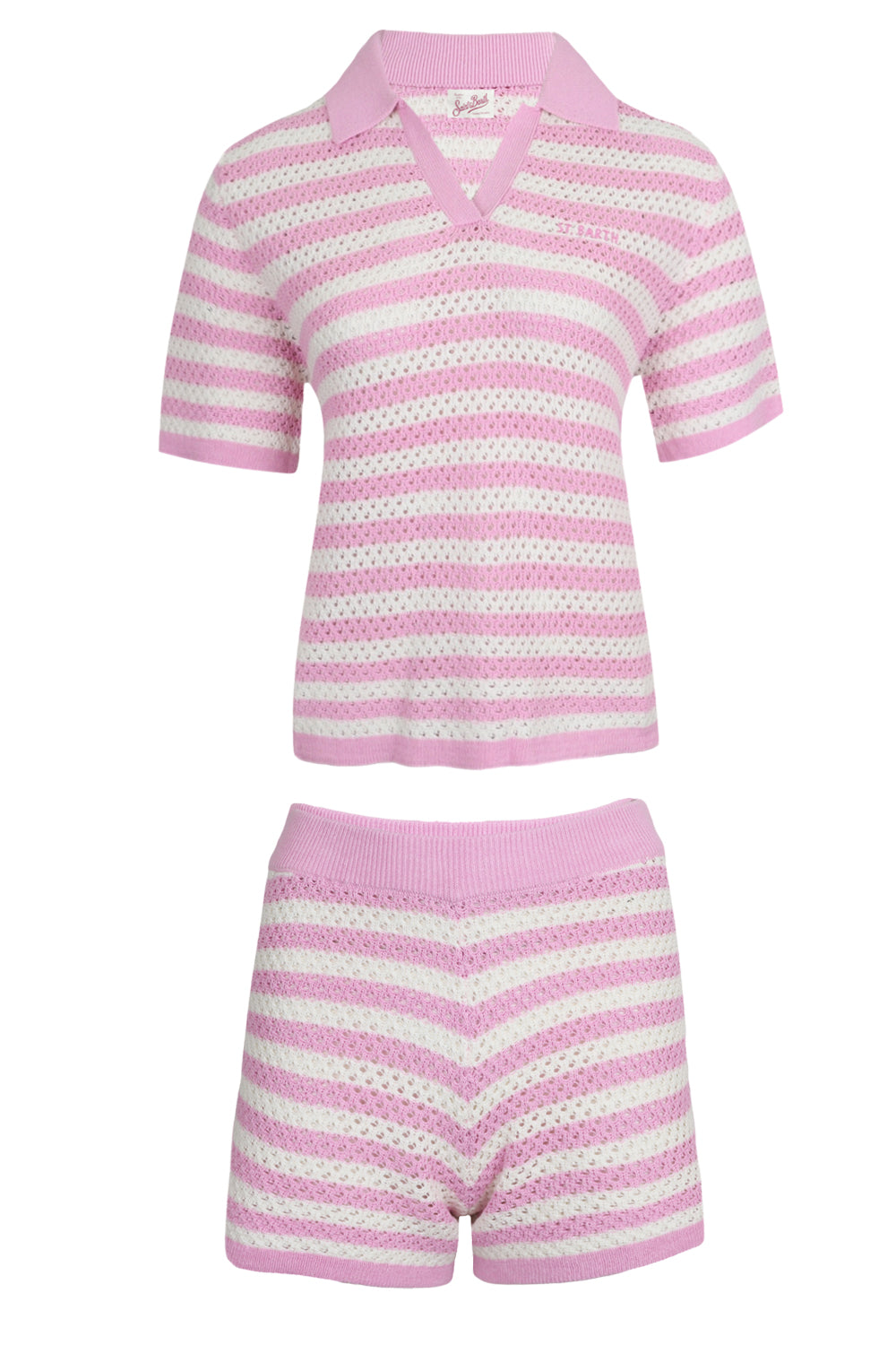 Load image into Gallery viewer, Pixie and Yvette Embroidered Knit Pink Stripes Set
