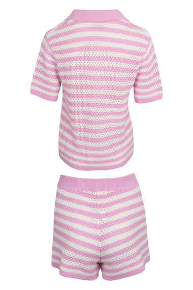 Pixie and Yvette Embroidered Knit Pink Stripes Set
