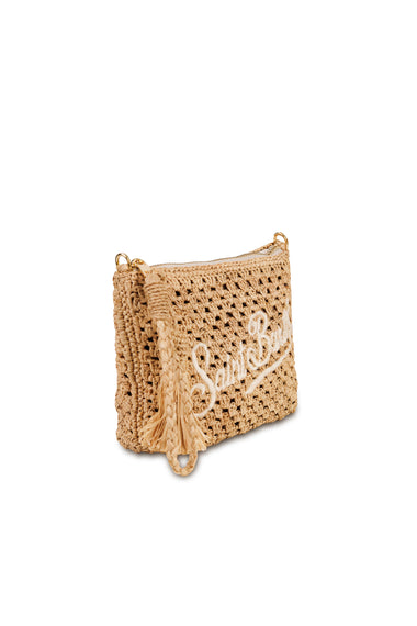 Raffia Pouch with Embroidered Logo