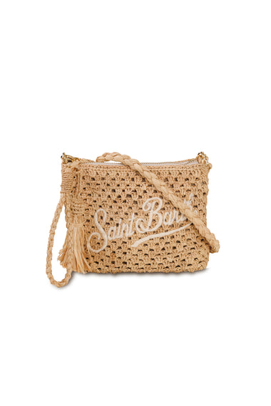 Raffia Pouch with Embroidered Logo