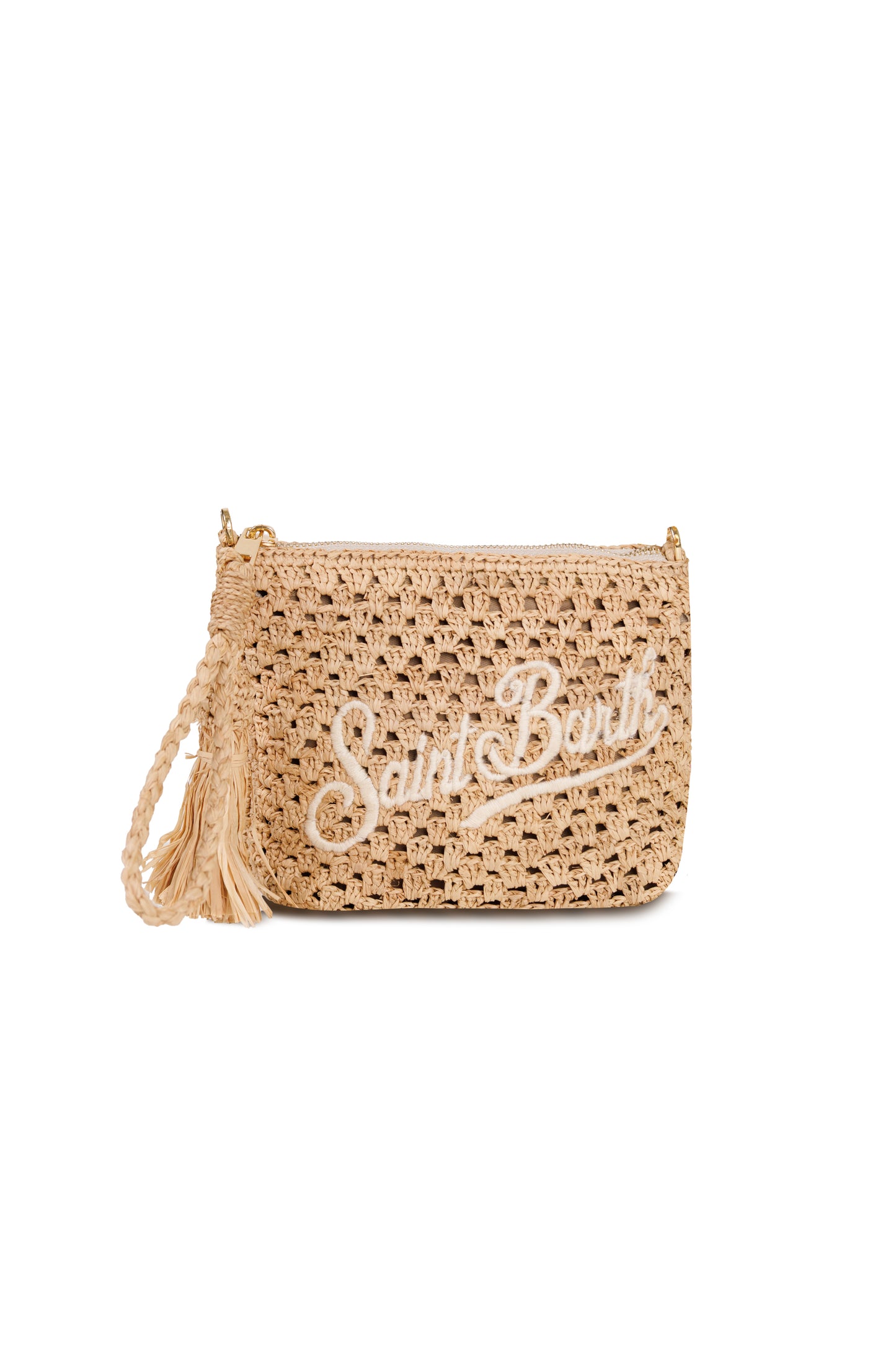 Load image into Gallery viewer, Raffia Pouch with Embroidered Logo
