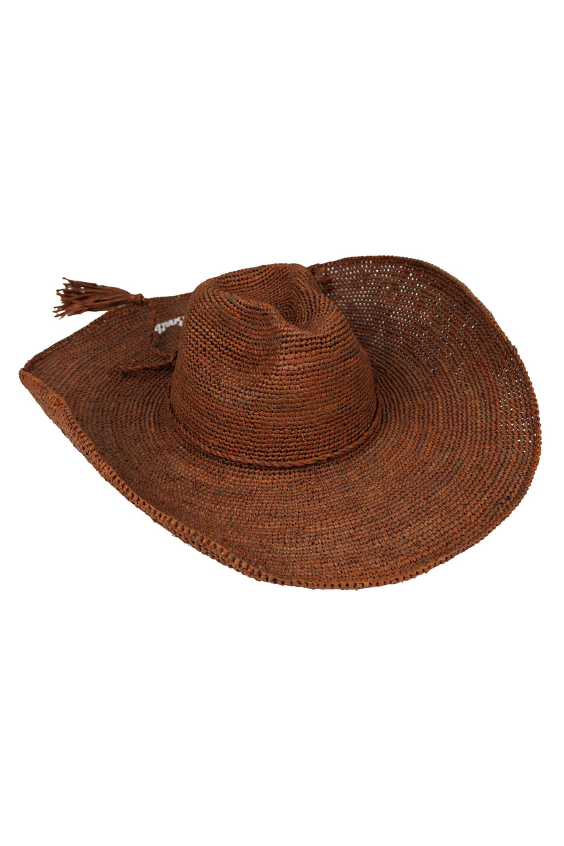 Raffia Wide Brim Bucket Hat Brown