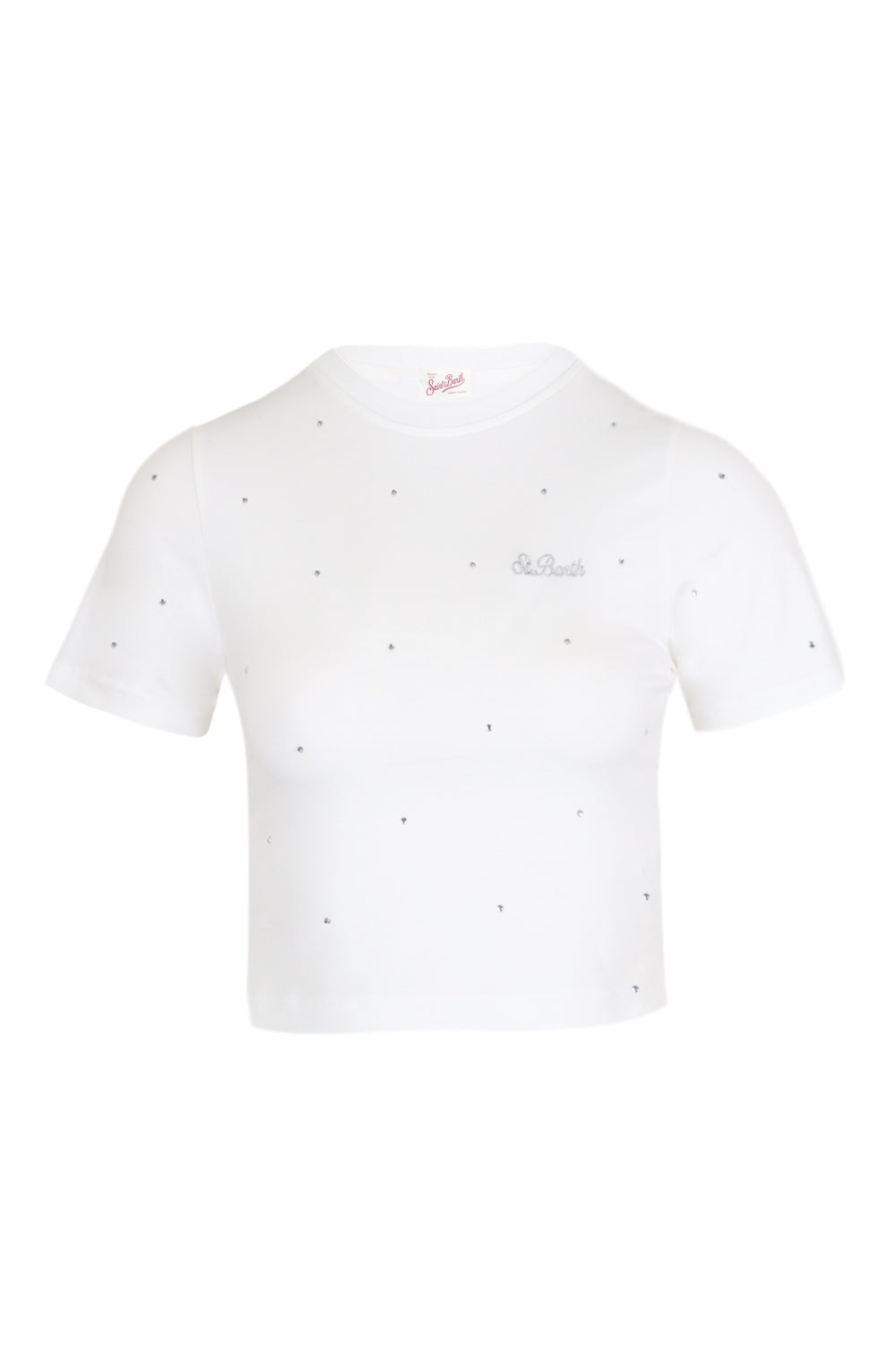 Load image into Gallery viewer, Nives Cotton T-shirt with Rhinestone Embellishment White

