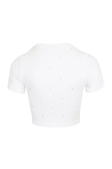 Nives Cotton T-shirt with Rhinestone Embellishment White