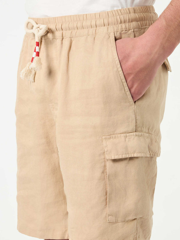 Load image into Gallery viewer, Beige Linen Bermuda Shorts - Shorts
