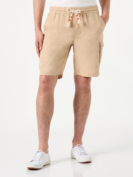 Load image into Gallery viewer, Beige Linen Bermuda Shorts - Shorts
