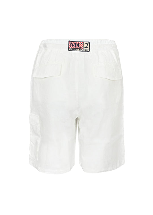 White Bermuda Linen Short - Shorts