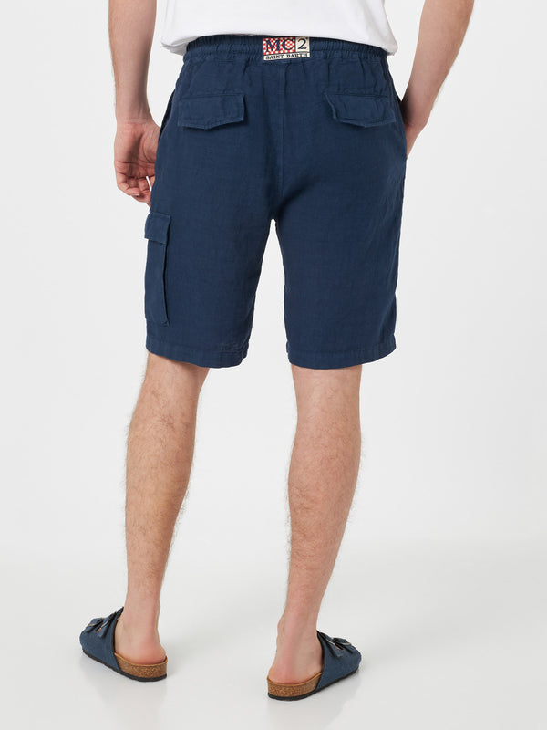 Load image into Gallery viewer, Marine Blue Bermuda Linen Short - Shorts
