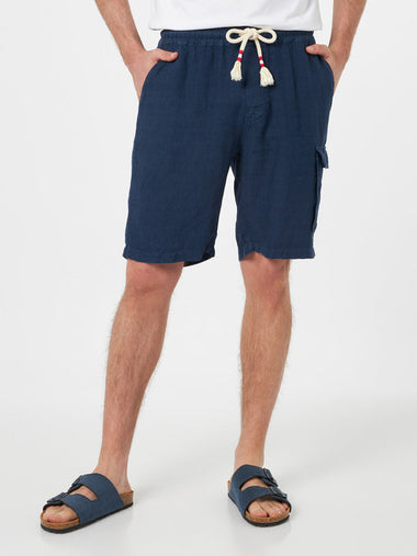 Marine Blue Bermuda Linen Short - Shorts
