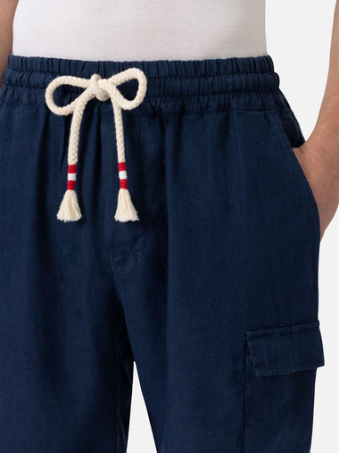 Marine Blue Bermuda Linen Short - Shorts