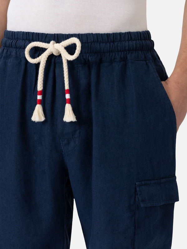 Load image into Gallery viewer, Marine Blue Bermuda Linen Short - Shorts
