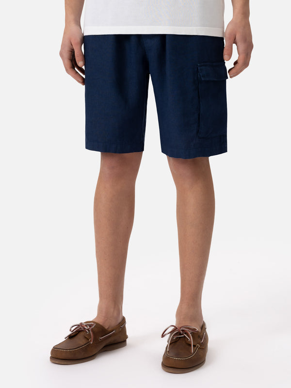 Load image into Gallery viewer, Marine Blue Bermuda Linen Short - Shorts
