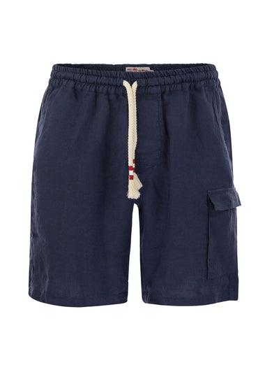 Marine Blue Bermuda Linen Short - Shorts