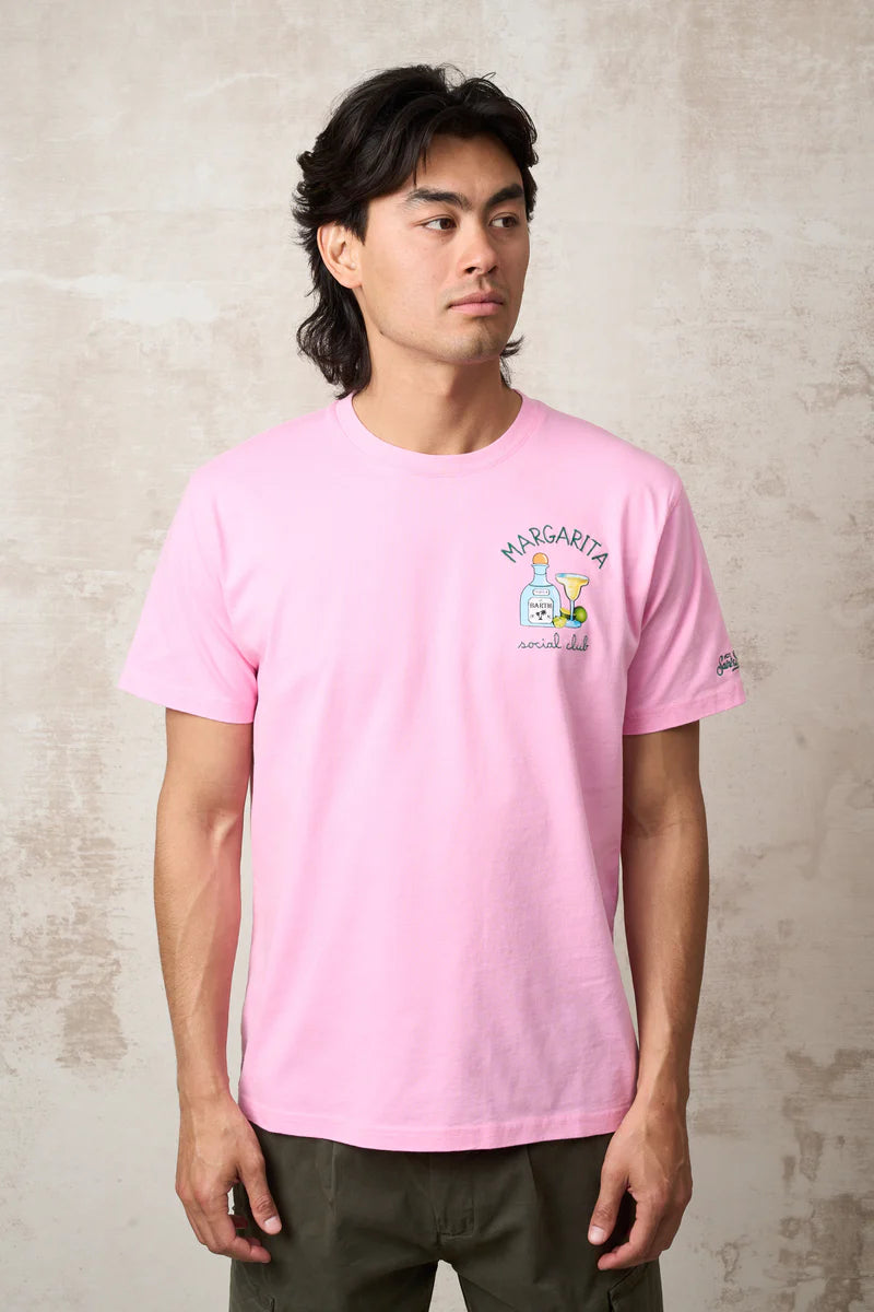 Cotton T-shirt with Embroidery and Margarita Social Club Print