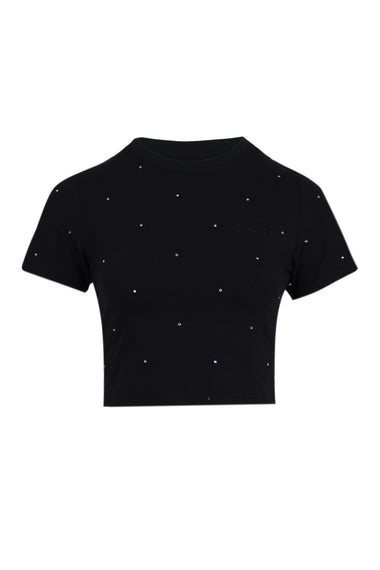 Nives Cotton T-shirt with Rhinestone Embellishment Black