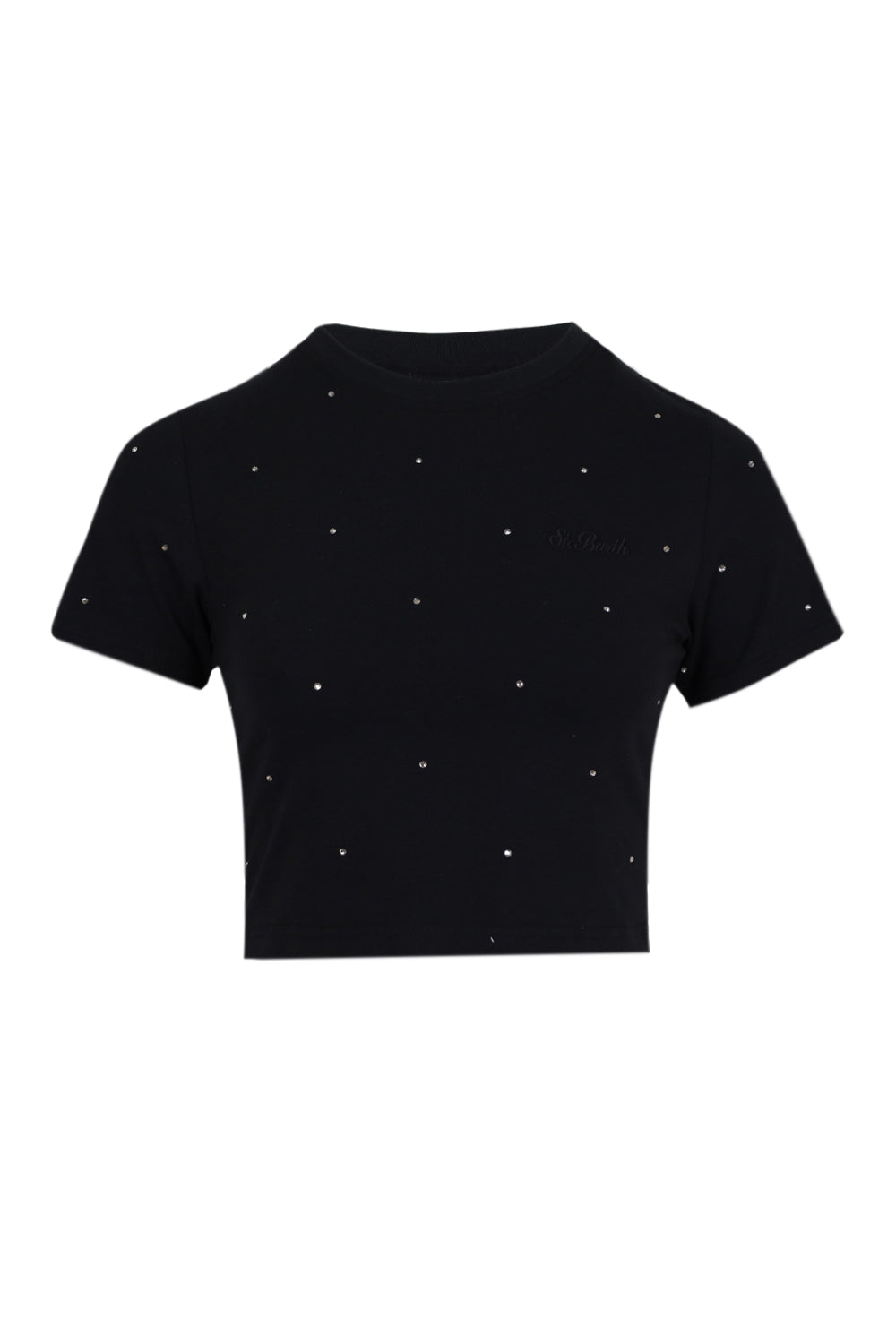 Load image into Gallery viewer, Nives Cotton T-shirt with Rhinestone Embellishment Black
