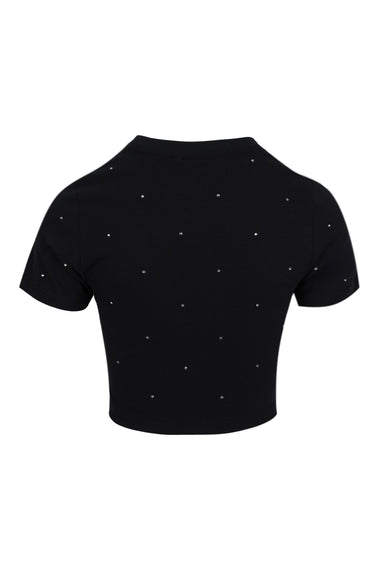 Nives Cotton T-shirt with Rhinestone Embellishment Black