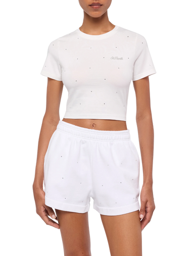 Nives Cotton T-shirt with Rhinestone Embellishment White