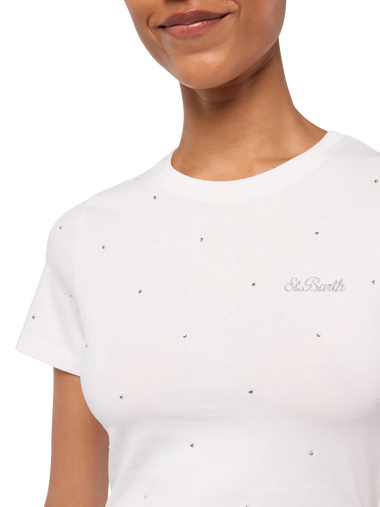Nives Cotton T-shirt with Rhinestone Embellishment White
