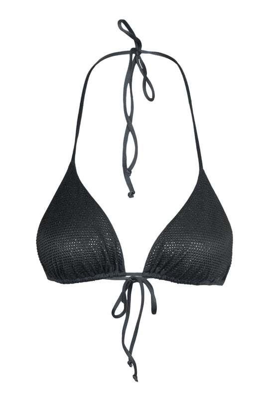 Annabelle Triangle Bikini Top Black Shiny Strass