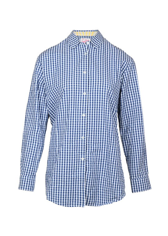 Load image into Gallery viewer, Brigitte Shirt Seersucker Vichy Gingham Blue
