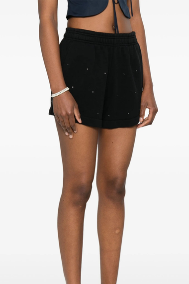 Cate Black Cotton Pull Up Shorts with Striped Rhinestone Embellishment
