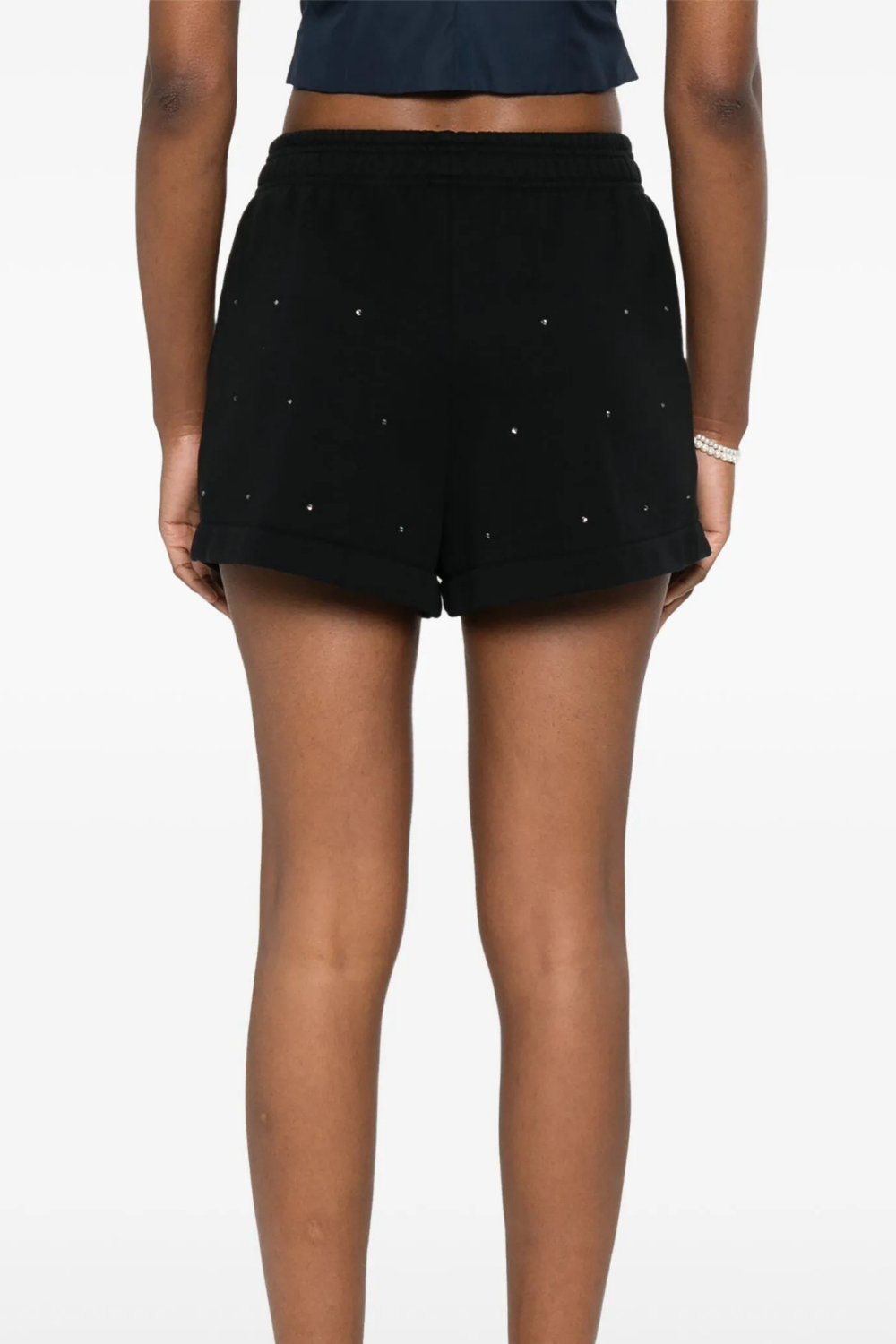 Load image into Gallery viewer, Cate Black Cotton Pull Up Shorts with Striped Rhinestone Embellishment
