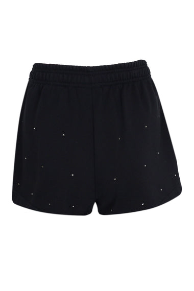 Cate Black Cotton Pull Up Shorts with Striped Rhinestone Embellishment