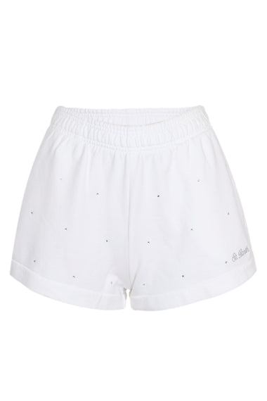Cate White Cotton Pull Up Shorts with Striped Rhinestone Embellishment