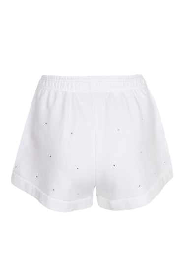 Cate White Cotton Pull Up Shorts with Striped Rhinestone Embellishment