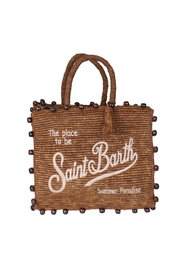 Colette Raffia Brown Bag with Beads and Logo Embroidery