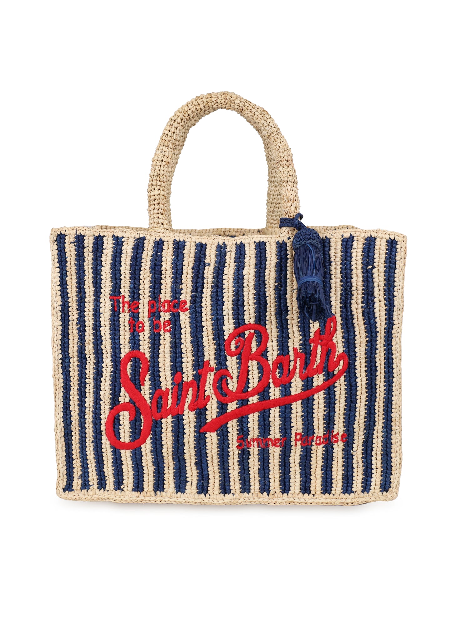 Colette Raffia Navy Blue Stripes Handbag