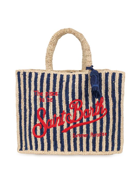 Colette Raffia Navy Blue Stripes Handbag