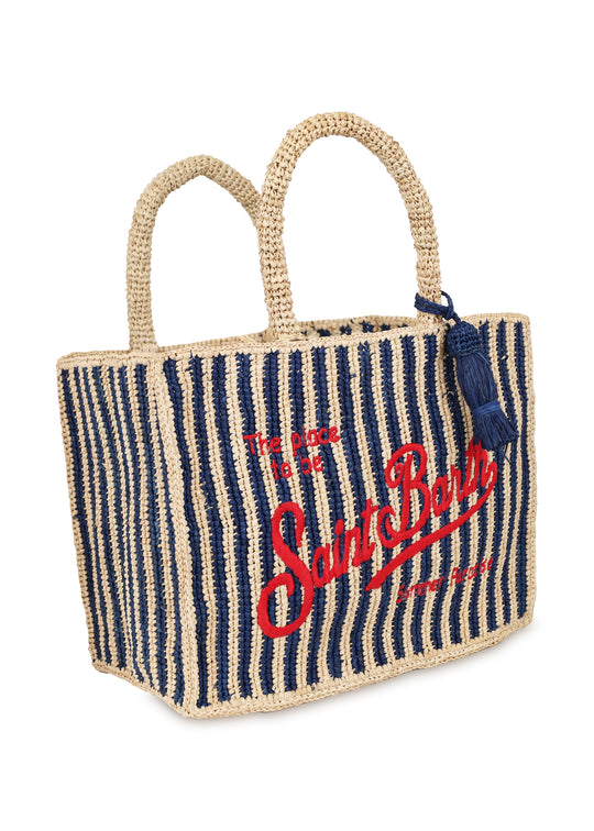 Colette Raffia Navy Blue Stripes Handbag