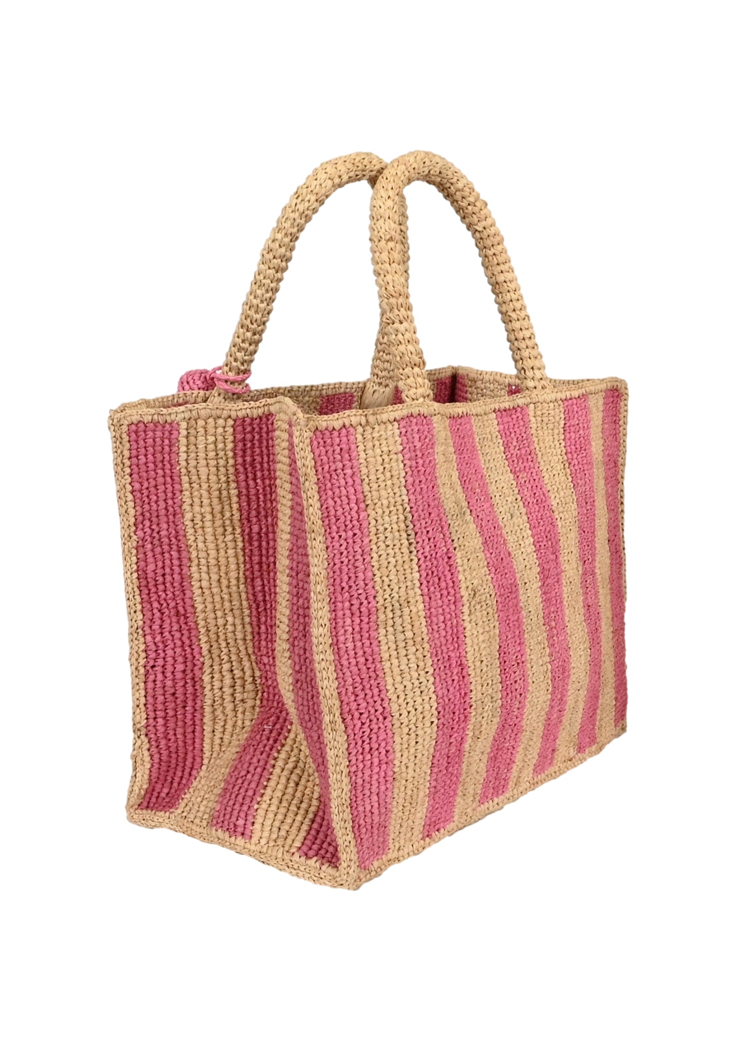 Load image into Gallery viewer, Colette Raffia Stripes Pop Pink Bag
