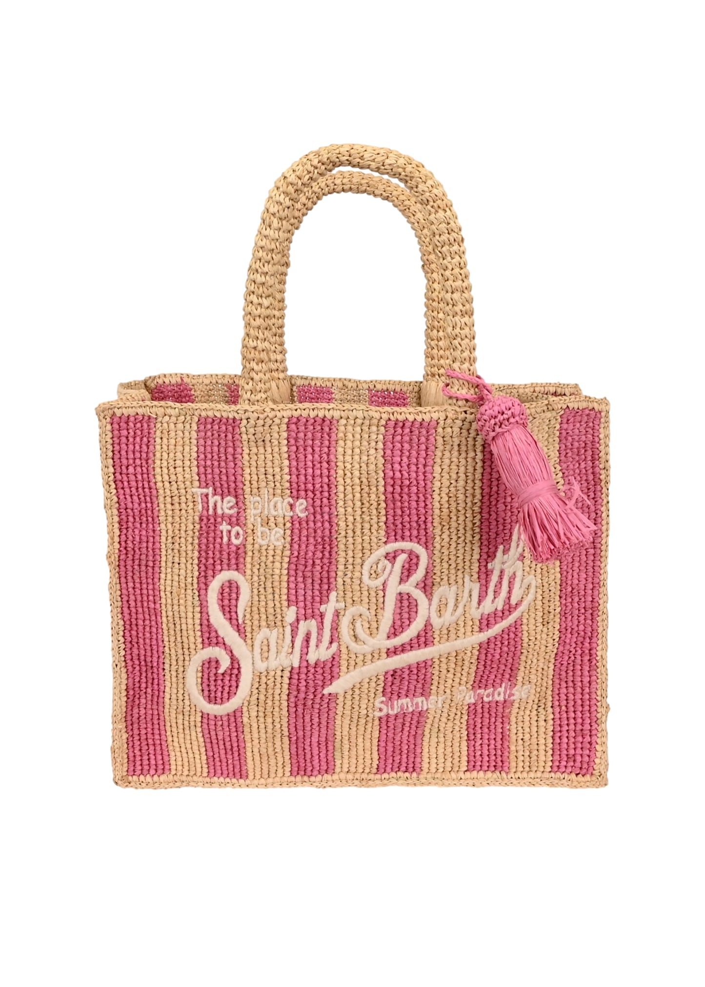 Load image into Gallery viewer, Colette Raffia Stripes Pop Pink Bag

