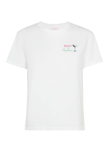 Emilie Cotton T-shirt with Bikini and Martini Embroidery