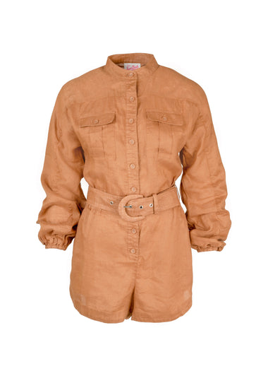 Hanniel Overall Linen Romper Camel