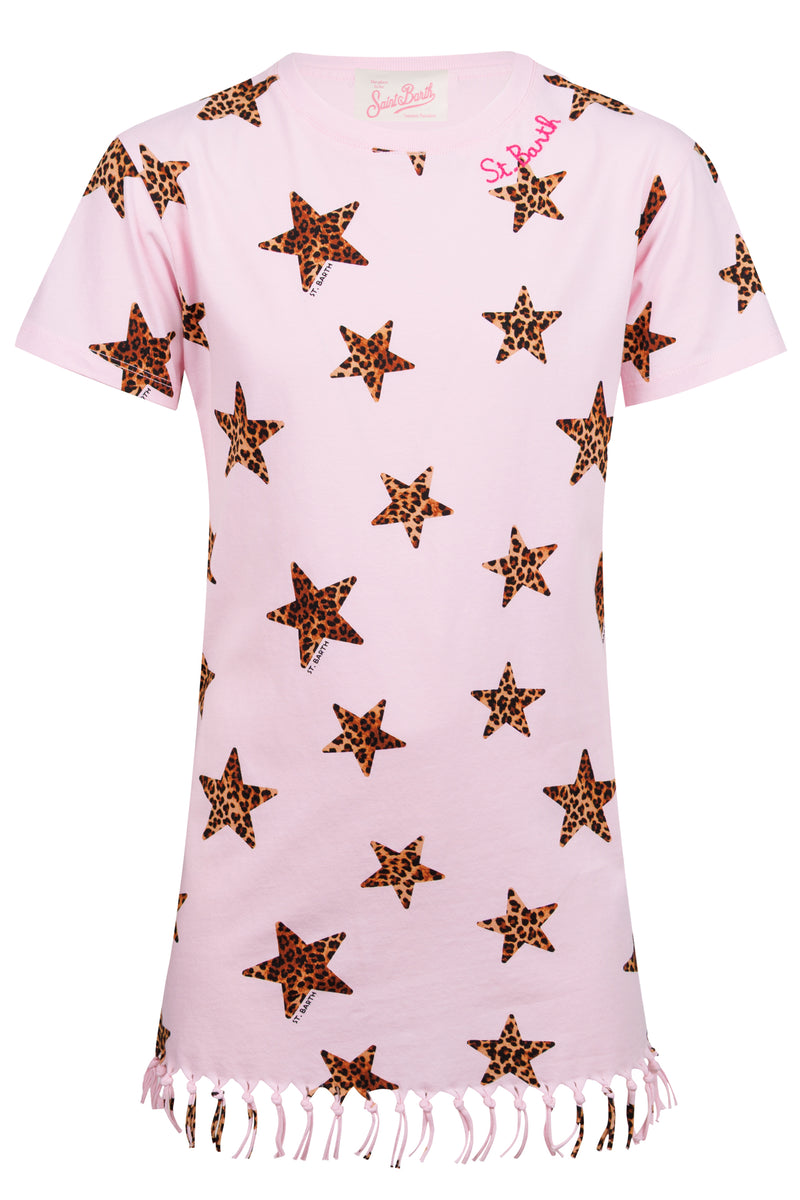 Abbey Dress With Fringes Pastel Star Leopard