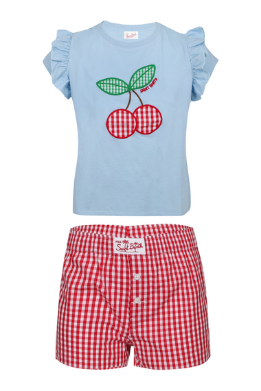 Baby T-shirt Cherry Vichy With Popeline Boxy Shorts Set