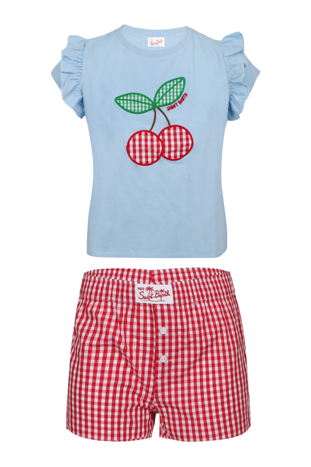 Load image into Gallery viewer, Baby T-shirt Cherry Vichy With Popeline Boxy Shorts Set
