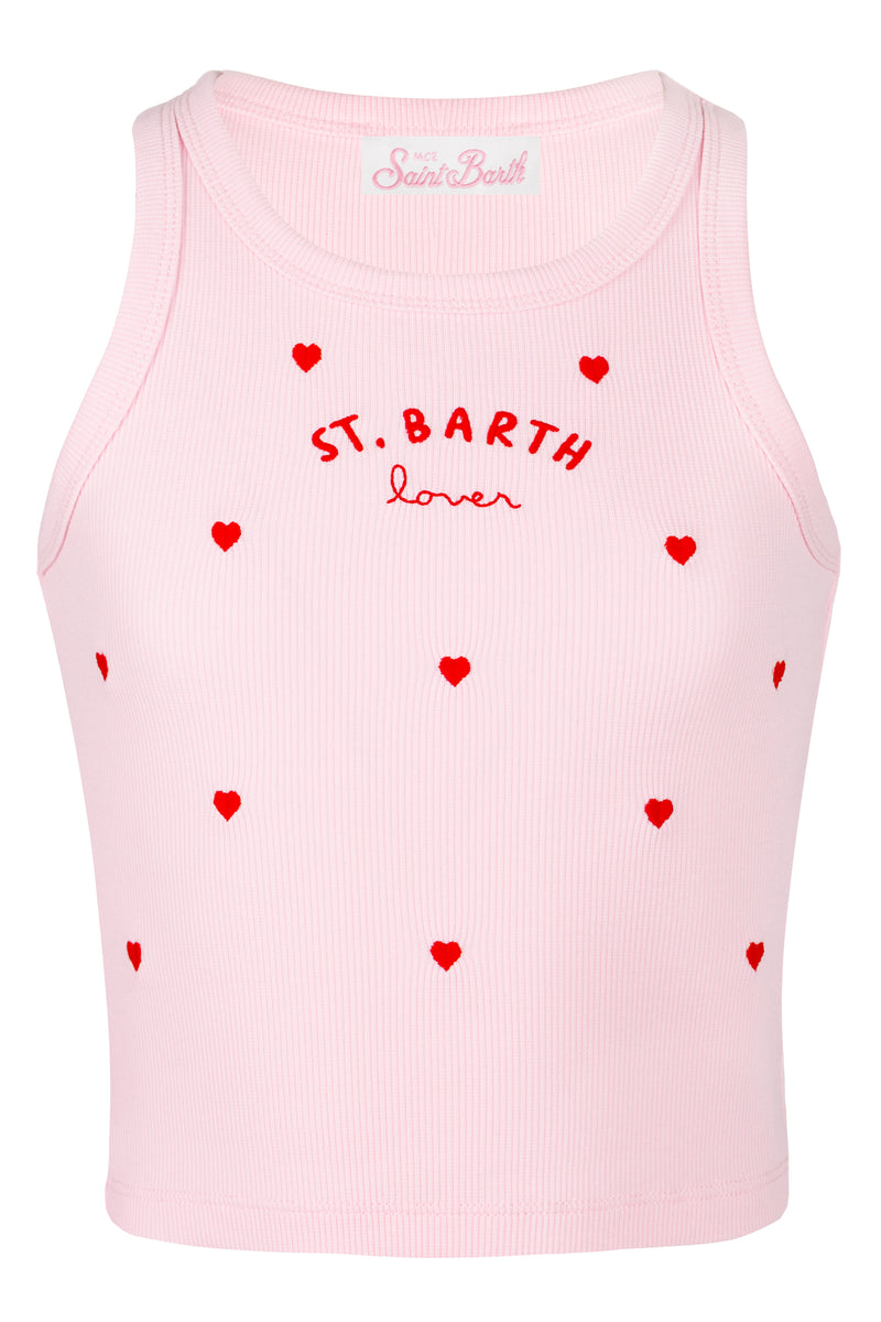 Blue Jr Tank-Top Pink With St. Barth Embroidery And Hearts
