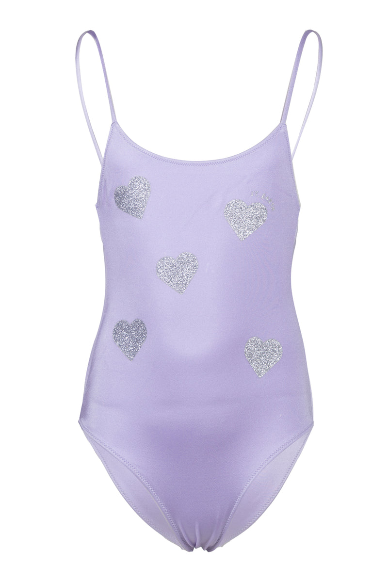 Cecille Jr One-piece Shiny Swimsuit With Heart Print